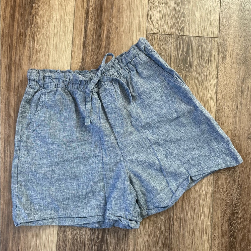 Blue High Waist Drawstring Shorts 28-29 Waist